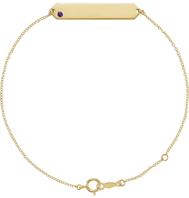 14K Gold Round Natural Amethyst Engravable Geometric Bracelet - Yellow Gold
