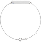14K Gold Round Natural Aquamarine Engravable Geometric Bracelet - White Gold