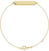 14K Gold Round Natural Aquamarine Engravable Geometric Bracelet - Yellow Gold