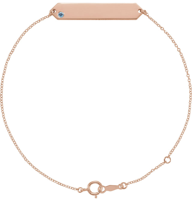 14K Gold Round Natural Aquamarine Engravable Geometric Bracelet - Rose Gold