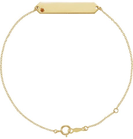 14K Gold Round Natural Citrine Engravable Geometric Bracelet - Yellow Gold