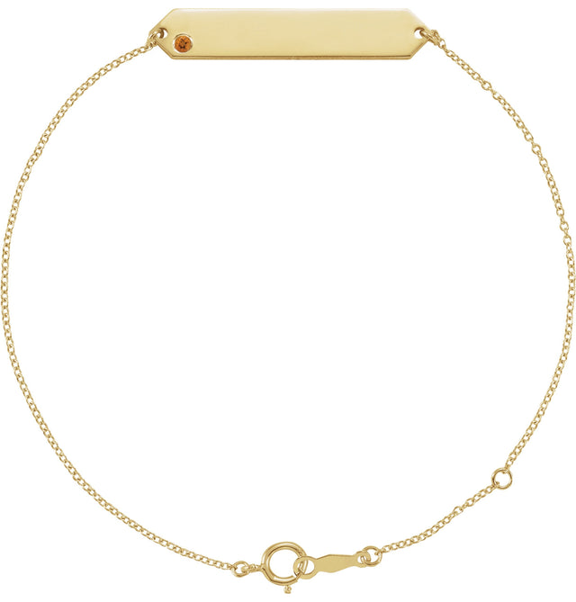 14K Gold Round Natural Citrine Engravable Geometric Bracelet - Yellow Gold