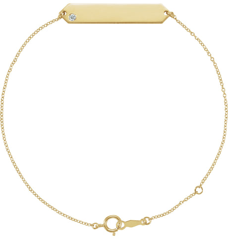 14K Gold Round Natural Diamond Engravable Geometric Bracelet - Yellow Gold