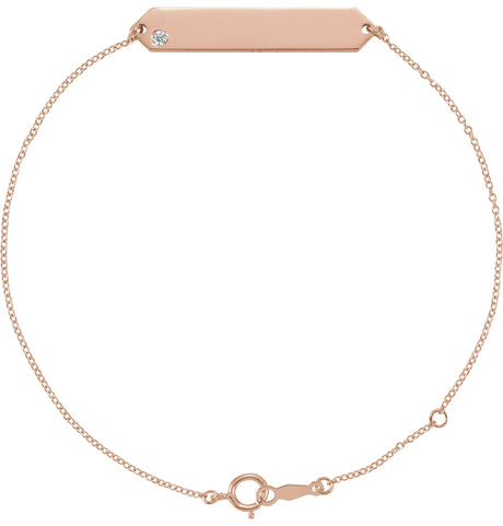 14K Gold Round Natural Diamond Engravable Geometric Bracelet - Rose Gold