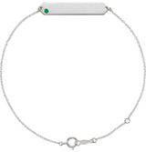 14K Gold Round Natural Emerald Engravable Geometric Bracelet - White Gold