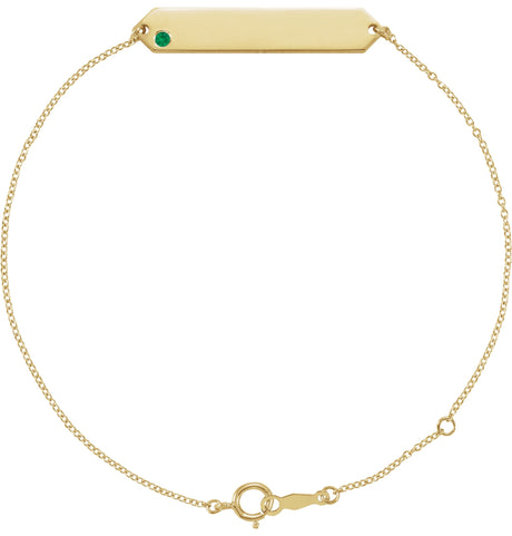 14K Gold Round Lab-Grown Emerald Engravable Geometric Bracelet - Yellow Gold