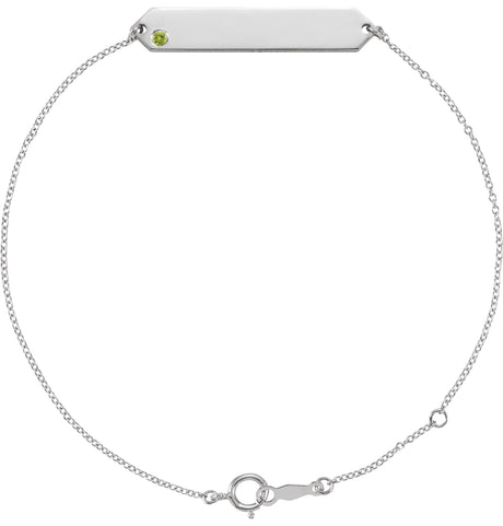 14K Gold Round Natural Peridot Engravable Geometric Bracelet - White Gold