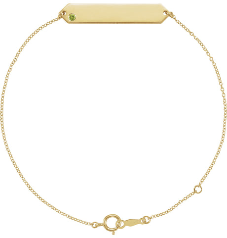 14K Gold Round Natural Peridot Engravable Geometric Bracelet - Yellow Gold