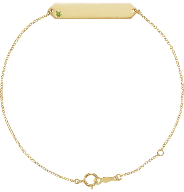 14K Gold Round Natural Peridot Engravable Geometric Bracelet - Yellow Gold