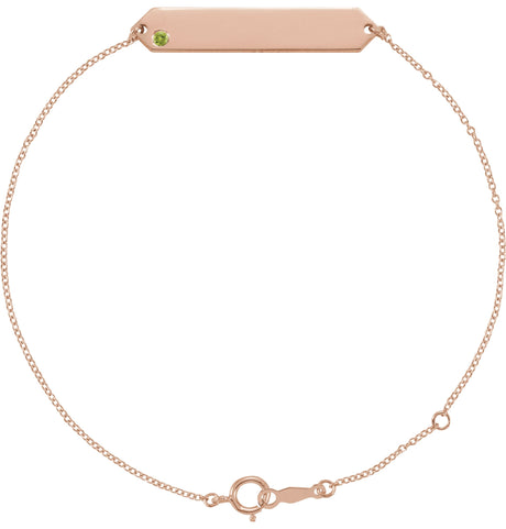 14K Gold Round Natural Peridot Engravable Geometric Bracelet - Rose Gold