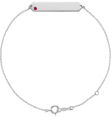 14K Gold Round Natural Ruby Engravable Geometric Bracelet - White Gold