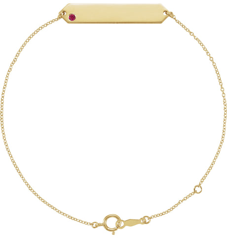 14K Gold Round Lab-Grown Ruby Engravable Geometric Bracelet - Yellow Gold