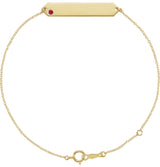 14K Gold Round Natural Ruby Engravable Geometric Bracelet - Yellow Gold