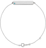 14K Gold Round Natural Blue Zircon Engravable Geometric Bracelet - White Gold