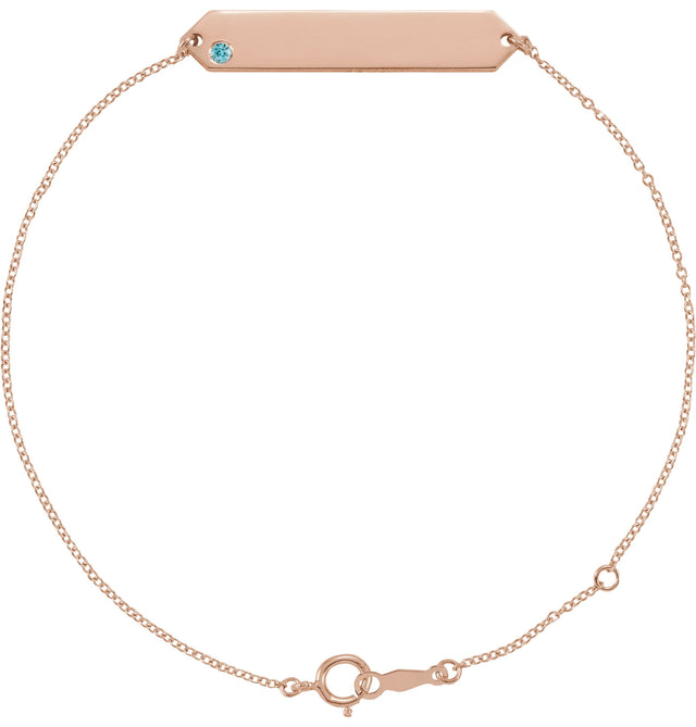 14K Gold Round Natural Blue Zircon Engravable Geometric Bracelet - Rose Gold