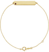 14K Gold Round Natural Mozambique Garnet Engravable Geometric Bracelet - Yellow Gold