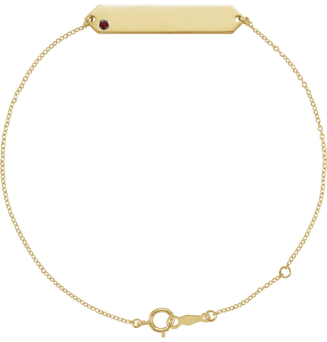 14K Gold Round Natural Mozambique Garnet Engravable Geometric Bracelet - Yellow Gold