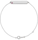 14K Gold Round Natural Pink Tourmaline Engravable Geometric Bracelet - White Gold