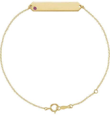 14K Gold Round Natural Pink Tourmaline Engravable Geometric Bracelet - Yellow Gold