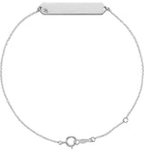 14K Gold Round Natural White Sapphire Engravable Geometric Bracelet - White Gold