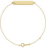 14K Gold Round Natural White Sapphire Engravable Geometric Bracelet - Yellow Gold