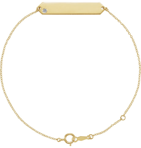 14K Gold Round Natural White Sapphire Engravable Geometric Bracelet - Yellow Gold