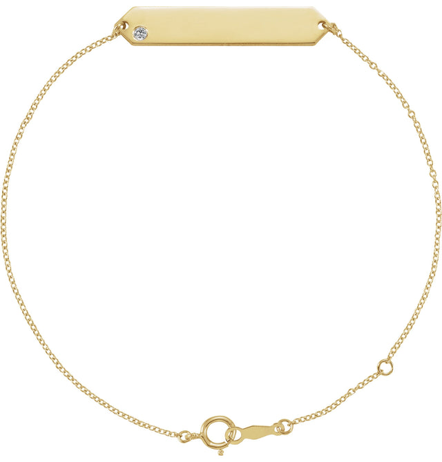 14K Gold Round Natural White Sapphire Engravable Geometric Bracelet - Yellow Gold