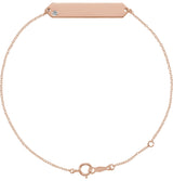 14K Gold Round Natural White Sapphire Engravable Geometric Bracelet - Rose Gold