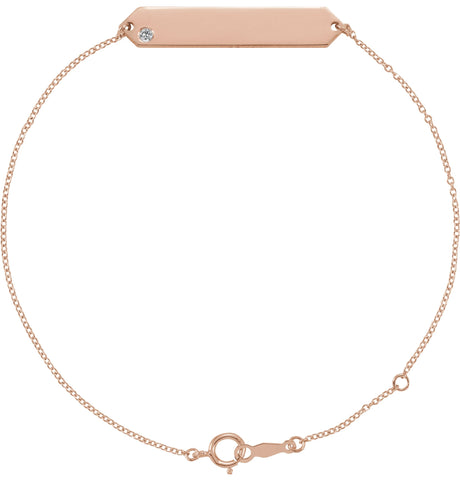 14K Gold Round Natural White Sapphire Engravable Geometric Bracelet - Rose Gold