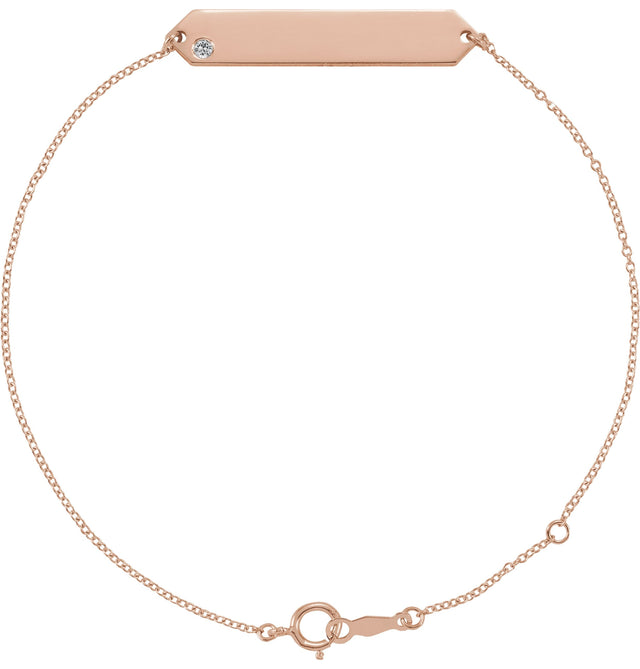 14K Gold Round Natural White Sapphire Engravable Geometric Bracelet - Rose Gold