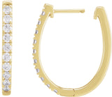 14K Gold Round Lab-Grown Diamond Accented U-Hoop Earrings – 13x12.33mm - Yellow Gold - view 3