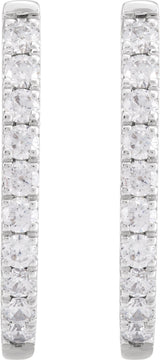 14K Gold Round Lab-Grown Diamond Accented U-Hoop Earrings – 13x12.33mm - White Gold - view 2