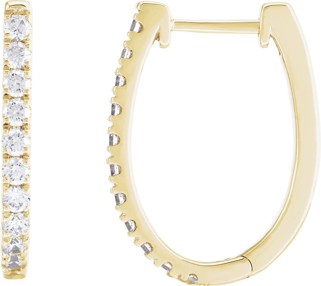 14K Gold Round Lab-Grown Diamond Accented U-Hoop Earrings – 13x12.33mm - Yellow Gold