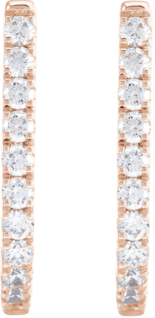 14K Gold Round Lab-Grown Diamond Accented U-Hoop Earrings – 13x12.33mm - Rose Gold - view 2