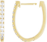 14K Gold Round Lab-Grown Diamond Accented U-Hoop Earrings – 13x12.33mm - Yellow Gold - view 3