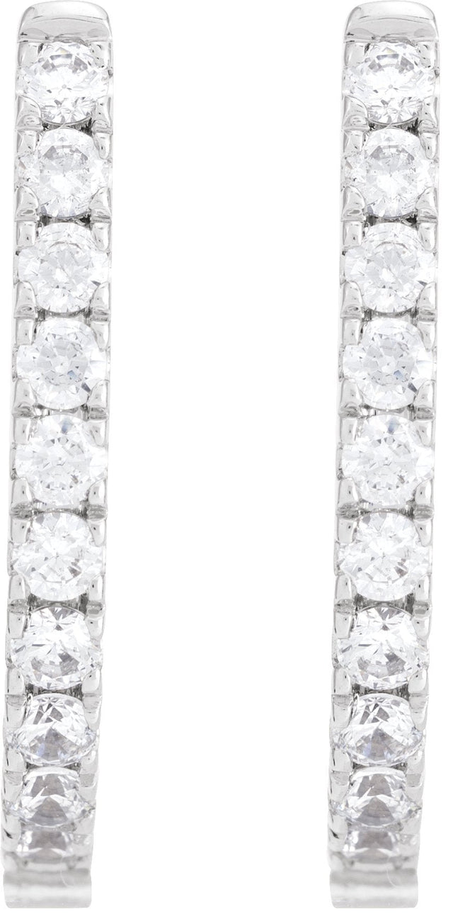 14K Gold Round Lab-Grown Diamond Accented U-Hoop Earrings – 13x12.33mm - White Gold - view 2