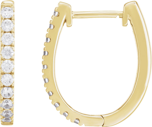 14K Gold Round Lab-Grown Diamond Accented U-Hoop Earrings – 13x12.33mm - Yellow Gold