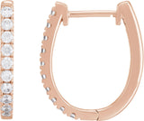 14K Gold Round Lab-Grown Diamond Accented U-Hoop Earrings – 13x12.33mm - Rose Gold - view 3
