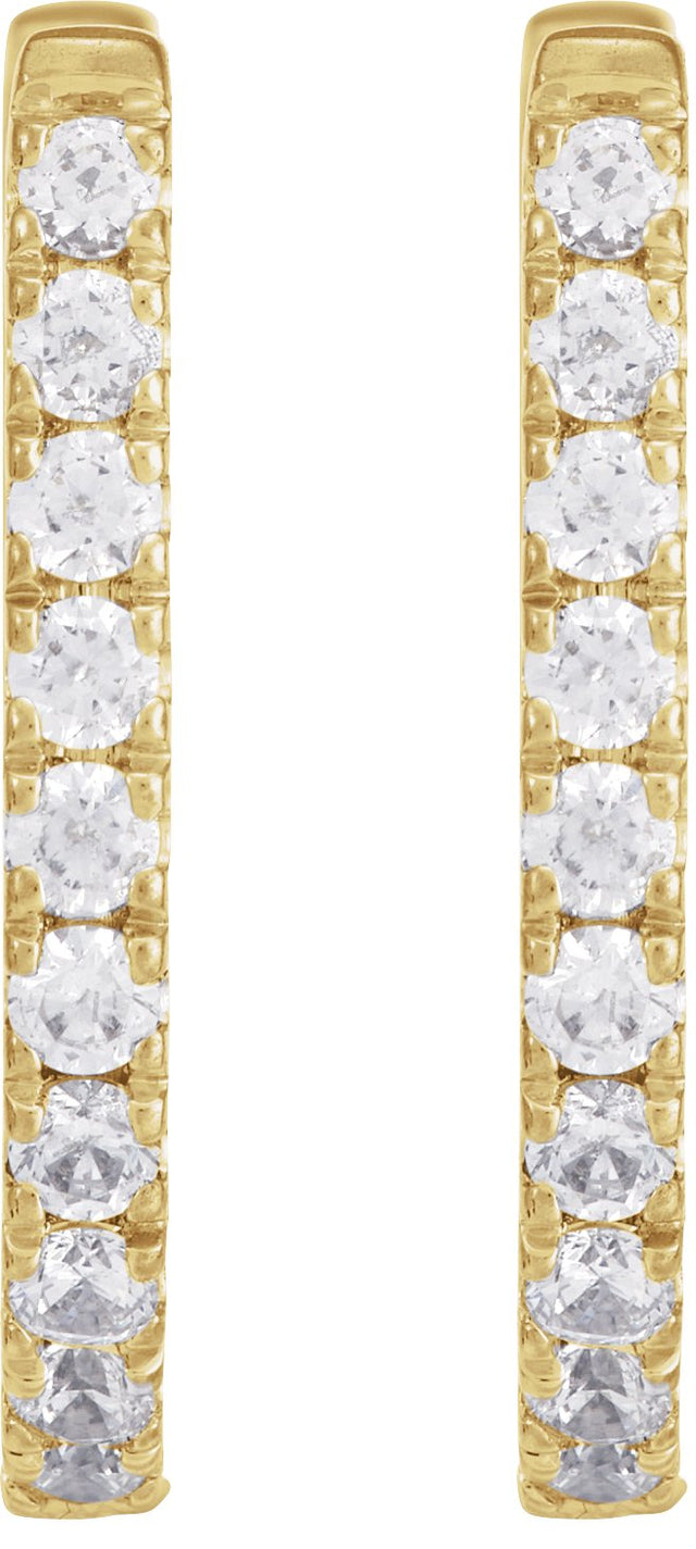 14K Gold Round Lab-Grown Diamond Accented U-Hoop Earrings – 13x12.33mm - Yellow Gold - view 2