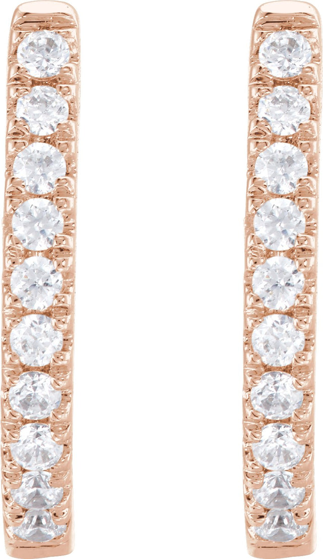 14K Gold Round Lab-Grown Diamond Accented U-Hoop Earrings – 13x12.33mm - Rose Gold - view 2