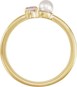14K Gold Natural Pink Morganite Pearl & Gemstone Ring – 5x3 mm Oval - Yellow Gold - view 2