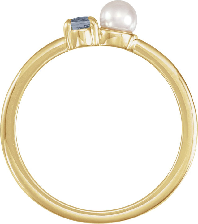 14K Gold Natural Gray Spinel Pearl & Gemstone Ring – 5x3 mm Oval - Yellow Gold - view 2