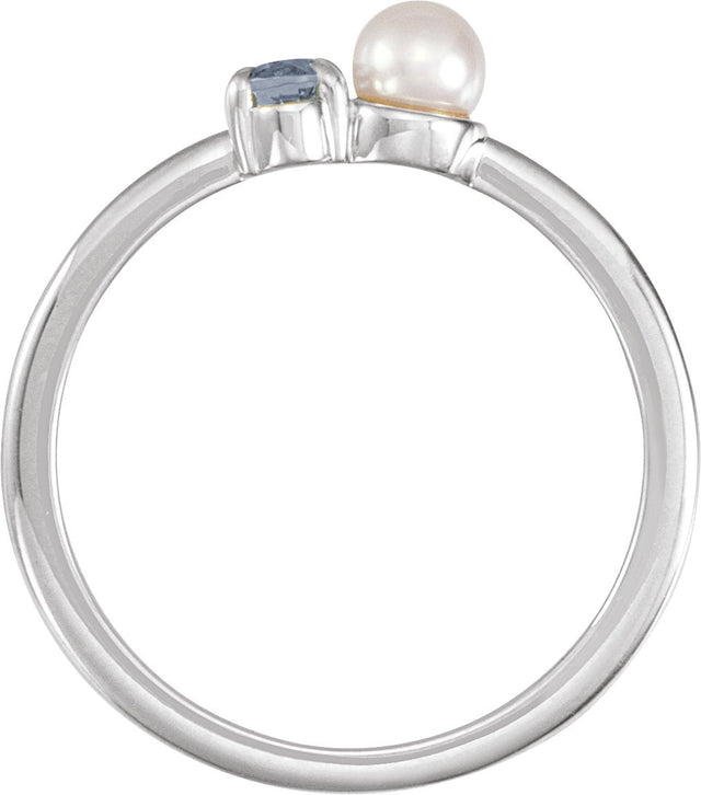 14K Gold Natural Gray Spinel Pearl & Gemstone Ring – 5x3 mm Oval - White Gold - view 2