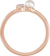 14K Gold Natural Pink Morganite Pearl & Gemstone Ring – 5x3 mm Oval - Rose Gold - view 2