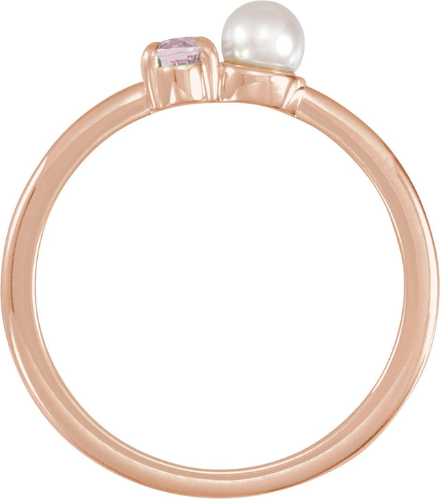 14K Gold Natural Pink Morganite Pearl & Gemstone Ring – 5x3 mm Oval - Rose Gold - view 2