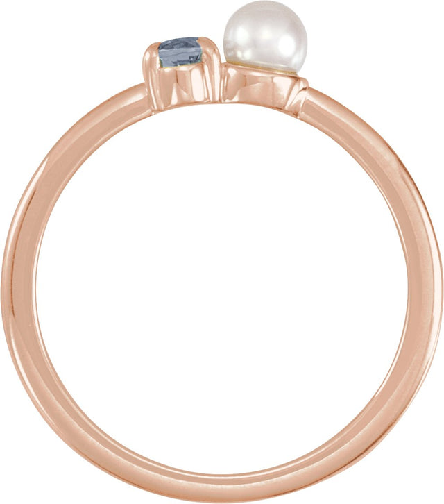 14K Gold Natural Gray Spinel Pearl & Gemstone Ring – 5x3 mm Oval - Rose Gold - view 2
