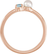 14K Gold Natural Aquamarine Pearl & Gemstone Ring – 5x3 mm Oval - Rose Gold - view 2