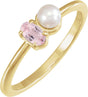 14K Gold Natural Pink Morganite Pearl & Gemstone Ring – 5x3 mm Oval - Yellow Gold