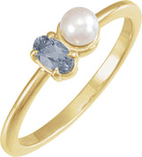 14K Gold Natural Gray Spinel Pearl & Gemstone Ring – 5x3 mm Oval - Yellow Gold