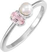 Platinum Natural Pink Morganite Pearl & Gemstone Ring – 5x3 mm Oval